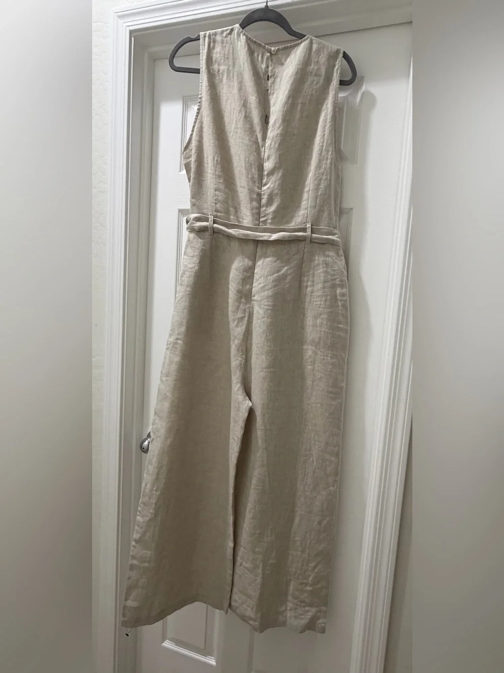 Reformation Naomi Linen Tie Jumpsuit Oatmeal Beige Size 12